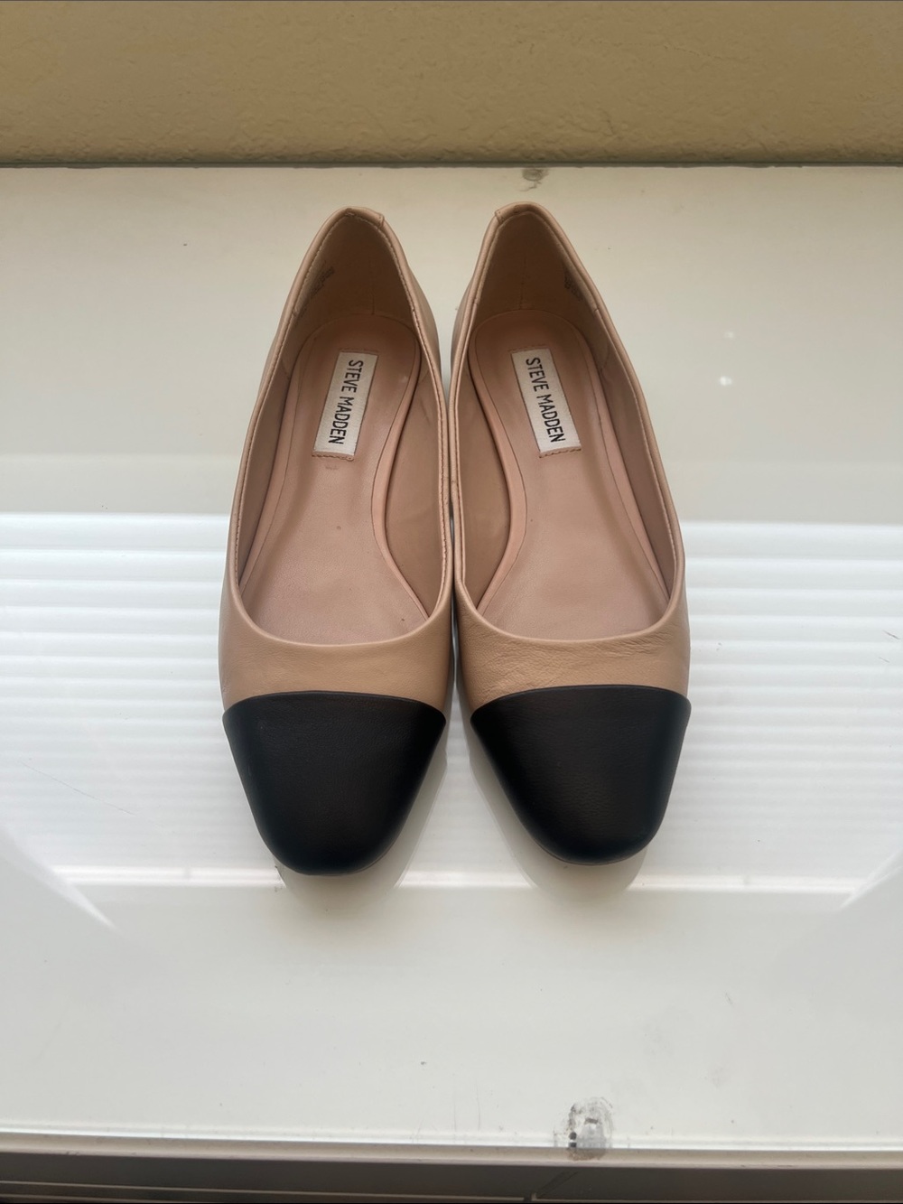 Steve Madden Beige Flats with Black Cap Toe